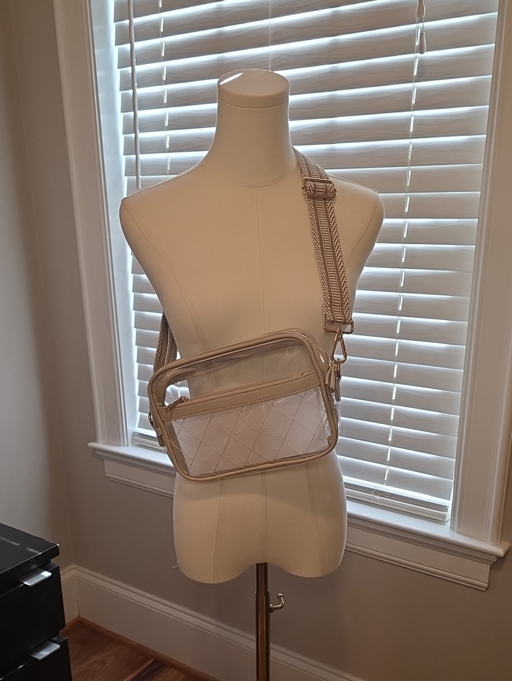 Cleae Beige Quilted Crossbody Bag with Adjustable Strap